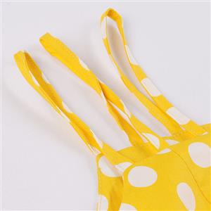 Sexy Yellow Vintage Strappy Polka Dot Printed Swing Summer Day Dress N17097