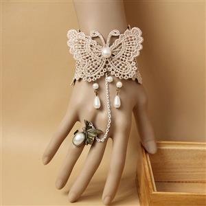 Vintage Style Big Butterfly Pearl Bracelet with Ring J18003