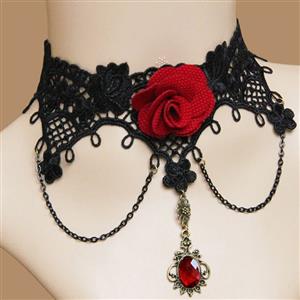 Punk Gothic Victorian Wedding Party Pendant Black Lace Choker Necklace J12013