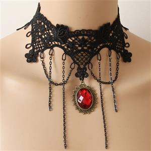 Victorian Princess Black Lace Pendant Choker Necklace J12028