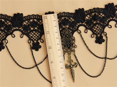 Gothic Vintage Pendant Black Lace Cross Choker Necklace J12034
