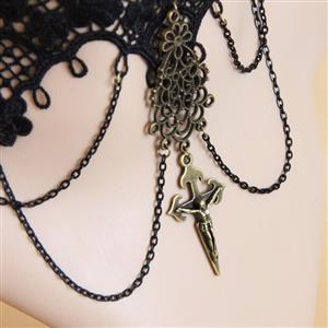 Gothic Vintage Pendant Black Lace Cross Choker Necklace J12034
