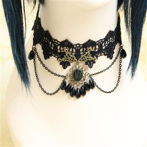 Vintage Gothic Victorian White Lace Crystal Chocker Necklace J12057