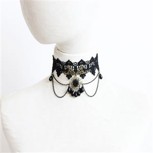 Vintage Gothic Victorian White Lace Crystal Chocker Necklace J12057