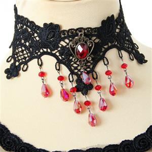 Gothic Victorian Wedding Party Rose Lace Choker Necklace J12058