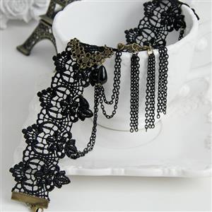 Vintage Gothic Victorian Lace Tassels Chocker Necklace J12060