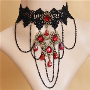 Retro Gothic Victorian Lace Gem Chocker Necklace J12061