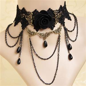 Gothic Vintage Punk Dress Up Wedding Party Tassel Lace Necklace J12063