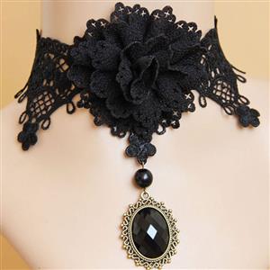 Gothic Vintage Punk Vampire Gem Lace Choker Necklace J12109