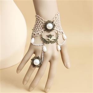 Vintage Style Pearl Chain Bracelet with Ring J18000