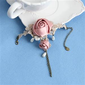 Vintage Style Pink Rose Embroidery Bracelet J17919