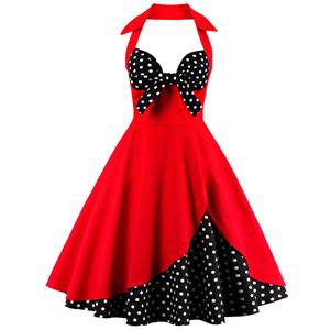Retro Dresses for Women 1960, Vintage Dresses 1950's, Vintage Dress for Women, Backless Red Dresses for Women, Sexy Summer Halter Dresses for Women, #N12501