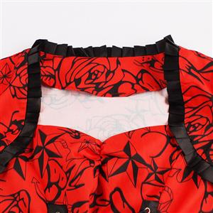 Women's Vintage Sweetheart Neck Cap Sleeves Floral Print Pinup Swing Dress N14641