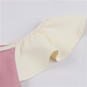 Vintage Pink V Neck Zipper Flying Sleeve High Waist Summer Daily Swing Dress N23142