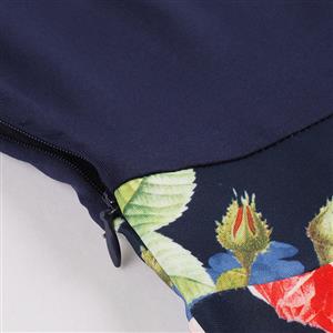Women's Vintage V Neck Sleeveless Patchwork Flower Print Swing Dresses N14534