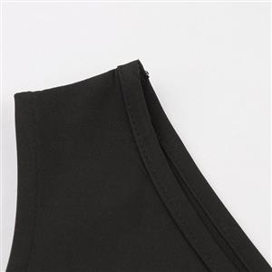 Women's Black Vintage V Neck Sleeveless Music Theme Print Swing Tank Dress N15913