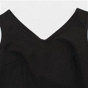 Women's Black Vintage V Neck Sleeveless Music Theme Print Swing Tank Dress N15913