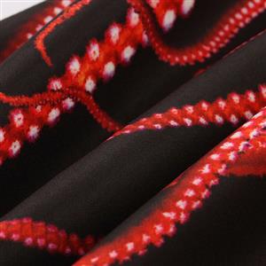 Women's Black Vintage V Neck Sleeveless 3D Digital Octopus Print Swing Tank Dress N15993