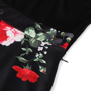 Women's Vintage V Neck 3/4 Length Sleeve Floral Print A-line Swing Dresses N14554