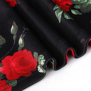 Women's Vintage V Neck 3/4 Length Sleeve Floral Print A-line Swing Dresses N14554