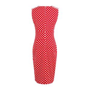 Women's Vintage V Neck Sleeveless Polka Dots Bodycon Dress N14524