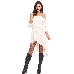 Sexy Vintage White Ruffled Off-shoulder Half Sleeves High Waist High-low Dress N18686