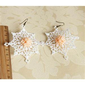 Vintage Exaggerated White Snowflake Lace Orange Flowers Earrings J18424
