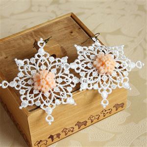Vintage Exaggerated White Snowflake Lace Orange Flowers Earrings J18424