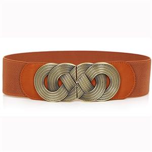 Women's Vintage Wide Elastic Bronze Buckle Waist Belt Retro Cinch Belt N15362