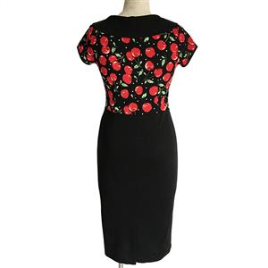 Vintage 1950's Cherry Print Office Lady Rockabilly Party Bodycon Dress  N12071