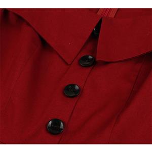 Vintage Wine Red Square Neckline Short Sleeves High Waist Midi Swing Dress with Belt N18491