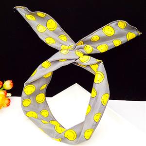 Vintage Womens Smile Face Print Wired Bow Twist Headband J14676