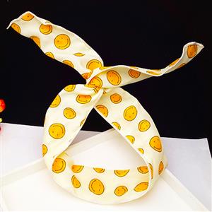 Vintage Womens Smile Face Print Wired Bow Twist Headband J14677