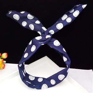 Vintage Womens Smile Face Print Wired Bow Twist Headband J14678