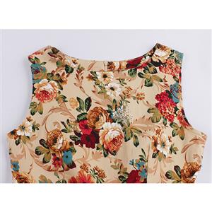 Elegant 1950's Vintage Floral Print Sleeveless Swing Dress N11509
