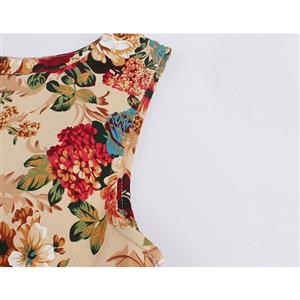 Elegant 1950's Vintage Floral Print Sleeveless Swing Dress N11509