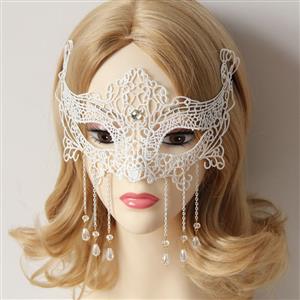Elegant White Lace rhinestone Chain Half Mask MS12940