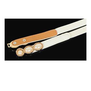 Women's Fashion White Leather Pearl Thin Waist Belt for Dresses Up N16933