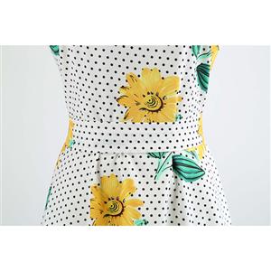 White Dot Women's Retro Round Neck Sleeveless Sunflowers Printed Swing Summer Day Dress N18586