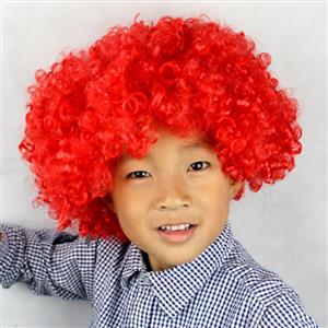 Unisex Red Wild-curl up Curly Clown Quirky Wig for Adult and Child MS16069