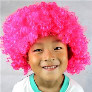 Unisex Hot-Pink Wild-curl up Curly Clown Quirky Wig for Adult and Child MS16074