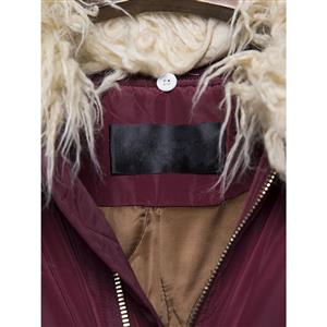 Women's Fashion Wine Red Long Sleeve Faux Fur Lapel Pocket Loose Jacket N15669