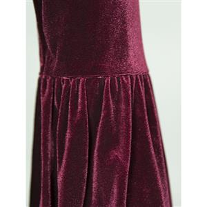 Women's Wine-Red Round Neck Lantern Sleeve Velvet Blouse N15571