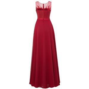 Women's Wine Red Sleeveless V Neck Appliques Beaded Long Prom Evening Gowns N15919
