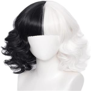 Black and White Witch Kuira Cos Wig Shaking Tape Goods European Beauty Short Roll Full Head Cover Wig MS23418