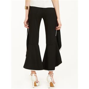 Women's Black High Waist Pocket Layered Pant N14449