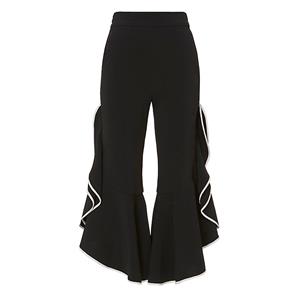 Women's Black High Waist Pocket Layered Pant N14449
