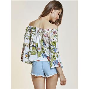 Women's Casual Floral Print Off Shuolder Flare Tops N14353