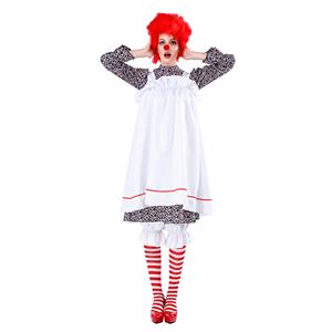 5pcs Women's Crazy Circus Clown Floral Dress With Apron Adult Cosplay Costume N19478