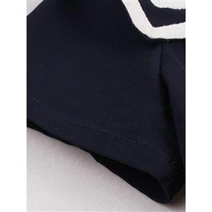 Fashion Women's Dark Blue Double-Breasted Crew Neck Short Sleeve Swing Dress N14297